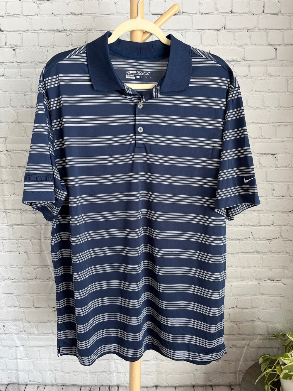 Nike Golf Dri-Fit Men's Navy and White Striped Performance Polo